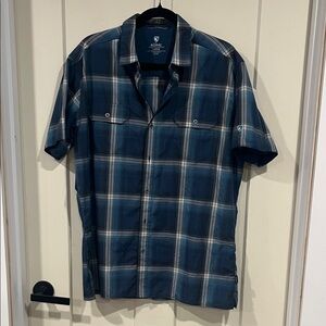 Kuhl Blue and White Plaid Short-Sleeve Button-Down Shirt